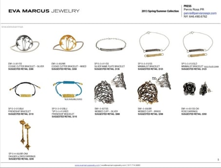 jewelry line sheet example